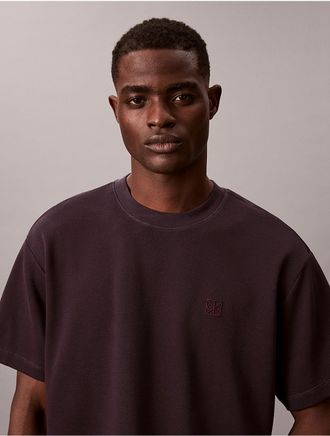 Calvin Klein Mens Emblem Logo Textured Pique T-Shirt - Purple - XL