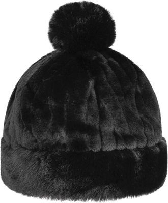 Seeberger Fake Fur Pompom Hat Winter Beanie Women&acute;s (S (54-55 cm) - Black)