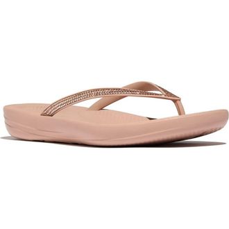 FitFlop Iqushion Sparkle Flip-Flops in Classic Beige at Nordstrom, Size 11