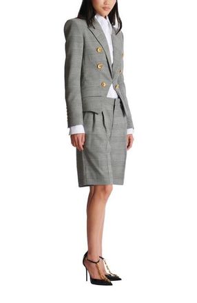 Balmain 6-button jacket in Prince of Wales jacquard in Black at Nordstrom, Size 42 Eu