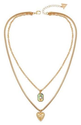 Guess Heart Pav&eacute; Layered Pendant Necklace in Gold Tone at Nordstrom Rack