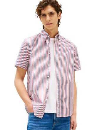 Tommy Hilfiger Long Sleeve Oxford Regular Fit, Mens Button Down Shirts, Also Available in Big and Tall, Medium Red/Multi, Large