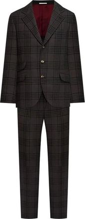Brunello Cucinelli Brown Plaid Wool Silk Suit, Brand Size 52 (US Size 42)