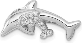 Diamond2Deal 14k White Gold Diamond Mother and Baby Dolphins Chain Slide