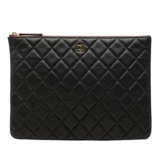 Chanel Pre-owned Quilted Caviar Leather Clutch - Dames - Pre-owned - Zwart - Maat: ONE Size Leer