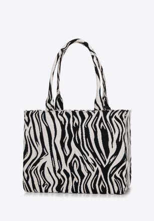 Wittchen Dames jacquard shopper met kwastje, wit en zwart