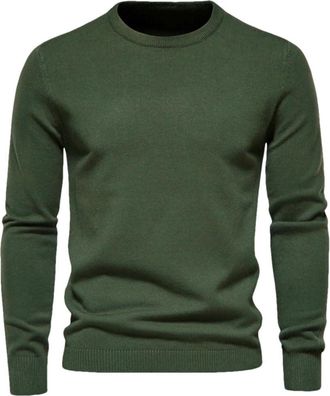 Generic Mens Thickened Round Neck Solid Color Long Sleeve Warm Slim Sweater Army En8 S