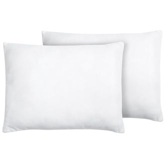 Beliani Conjunto De 2 Almohadas De Poli&eacute;ster Blanco 50 X 60 Cm Perfil Bajo Microfibra Relleno Suave Errigal
