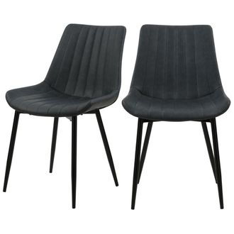 Rendez-Vous D&eacute;co Set de 2 sillas de cuero sint&eacute;tico gris oscuro y metal negro