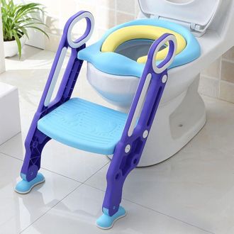 OEM Asiento De Inodoro Plegable Y Ajustable En Altura Con Escalones Anchos Para Ni&ntilde;os De 1 A 7 A&ntilde;os, Azul Y Morado
