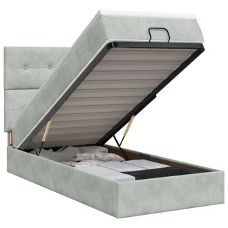 vidaXL Letto Ottomano Con Materasso Grigio Chiaro 100 X 200 Cm Velluto Vidaxl