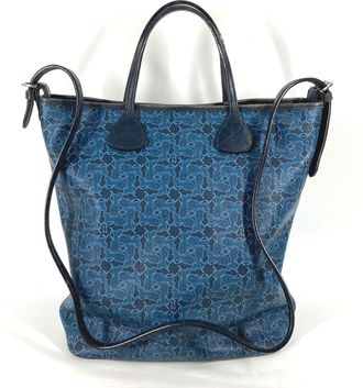 Celine Blue Navy Leather Pvc Shoulder Bag Tote Bag (Pre-Owned)