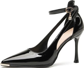 Generic Womens Metal Toe Patent Leather Pumps 5/7CM Stiletto Heels with Kick Protection Pointed Toe Ankle Strap Court Pumps for Work Commute & Executive Offic