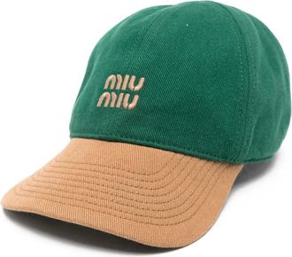 Miu Miu Tweekleurige honkbalpet met logo - Groen