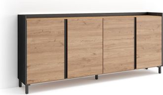Skraut Home Skraut Home - Aparador Para Sal&oacute;n, Gran Capacidad De Almacenaje, 207x35x91cm, 4 Puertas, Dise&ntilde;o Industrial, Led, Estilo Moderno, Roble Y Negro
