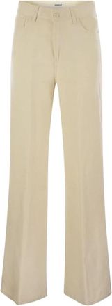 Dondup Wijde Pijpen Broek - Dames - Wijde Broeken - Beige - W26 - Leer - Broeken