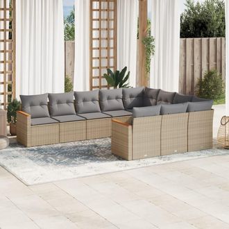 vidaXL Juego De Sof&aacute;s Jard&iacute;n Con Cojines Beige 10 Pzas Rat&aacute;n Sint&eacute;tico Vidaxl