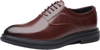 Generic Mens Genuine Leather Dress Shoes Pointed Toe British Style Fashion Business Casual Oxfords Breathable for Wedding and Formal Wear(Brown,10.5)