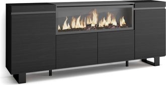 Skraut Home Skraut Home - Aparadores Para Sal&oacute;n, Gran Capacidad De Almacenaje, 210, 4 Puertas, Chimenea El&eacute;ctrica Xxl, Dise&ntilde;o Industrial, Estilo Moderno, Negro