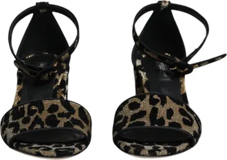 Dolce & Gabbana Gold Leopard Ankle Strap Heels Sandals Womens Shoes