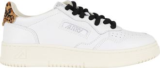 Autry White Medalist Low Leopard Heel Side-Logo Leather Sneakers
