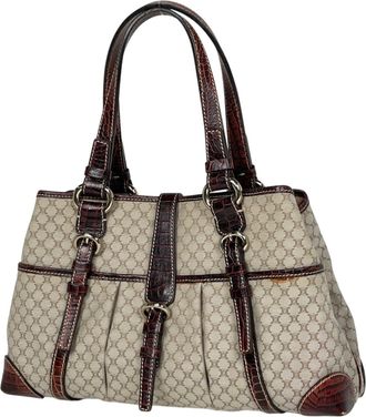 Celine Macadam Brown Canvas Leather Handbag Tote Bag (Pre-Owned)