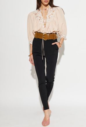 Chlo&eacute; Silk Top With Lace Trim, Womens, Pink