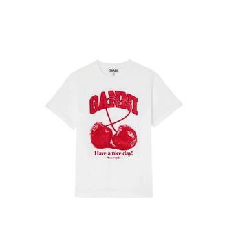 Ganni Bead-embellished Chery-print T-shirt