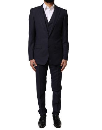 Dolce & Gabbana Mens Black Fantasy Martini 3 Piece Formal Suit Virgin Wool Silk
