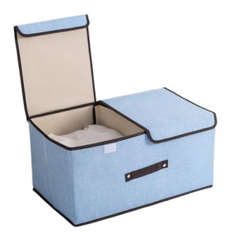 OEM Contenedor De Almacenamiento Plegable De Algod&oacute;n Y Lino - Azul Medio