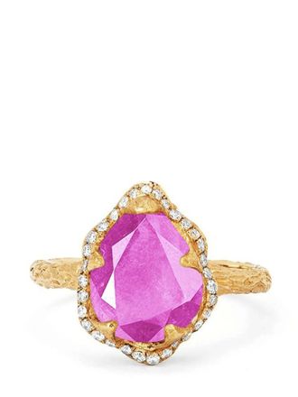 Logan Hollowell 14kt yellow gold Baby Queen Water Drop sapphire and diamond ring - women - Diamond/14kt Yellow Gold/Pink Sapphire - 7