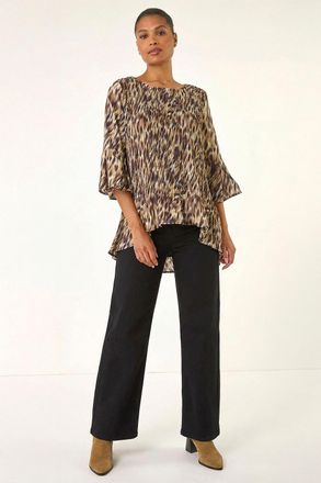 Roman Animal Print Pleated Top