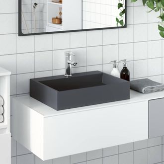 Berkfield Home Wash Basin 50x38x11 cm Mineral Cast/Marble Cast Anthracite in Black | Size: 50 x 38 x 11 cm