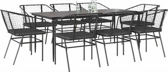 vidaXL Set De Comedor Jard&iacute;n 9 Piezas Cojines Rat&aacute;n Polivin&iacute;lico Negro Vidaxl