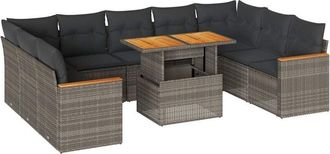 vidaXL Vidaxl - 10 Piece Garden Sofa Set with Cushions Grey Poly Rattan Acacia