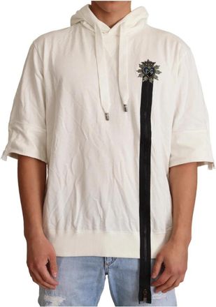 Dolce & Gabbana Luxe Off-White Katoenen Hoodie - Heren - Hoodies - Wit - M - Katoen - Hoodies & sweatvesten