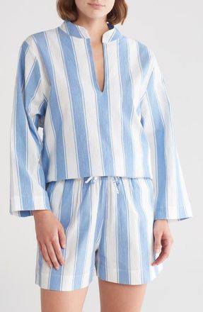 Desmond & Dempsey Feluka Stripe Stretch Cotton Short Pajamas in Blue at Nordstrom, Size Medium