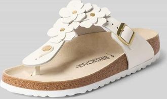 Birkenstock Zehentrenner aus Leder mit floralen Applikationen Modell GIZEH in Weiss, Gr&ouml;&szlig;e 36