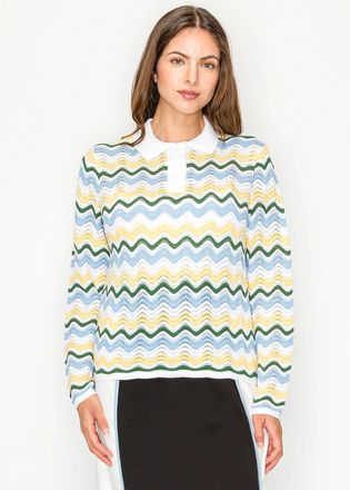 YAL New York Chevron Stripe Polo Sweater