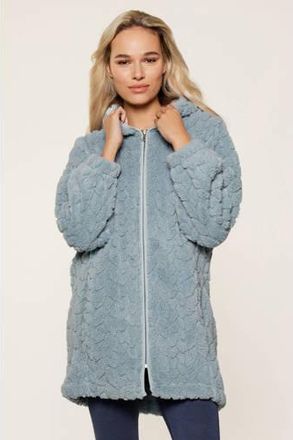 LingaDore fleece badjas met capuchon en ritssluiting lichtblauw