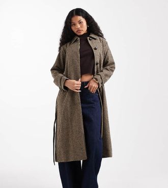 New Look Petite Trench con cintura marrone a quadri