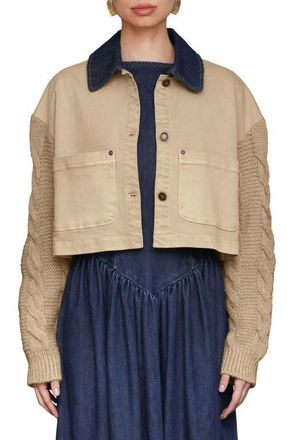 Avec Les Filles Knit Sleeve Crop Chore Jacket in Washed Tan at Nordstrom, Size X-Small