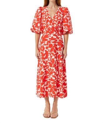 Rhode Resort Ina Midi Dress In Red Caspian Lagoon Grande