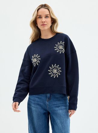 Contemporaine Womens Embroidered embossed-pattern boxy-fit sweatshirt