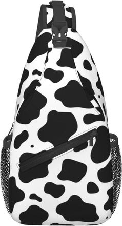 Generic Black White Cow Print Chest Bag Lightweight Cross Body Bag Adjustable Backpack For Outdoors Men Women