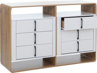 Hhg [nunca Usado] C&oacute;moda Hhg-816, Armario, Aparador Alto, 6 Cajones De Mdf, 80 X 120 X 42 Cm, Acabado Roble Wotan, Blanco