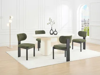 Vente-Unique Set di 2 sedie in tessuto boucl&eacute; e legno di hevea nero - Kaki - WILANA