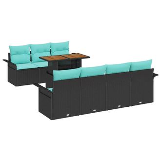 vidaXL Conjunto De Sof&aacute; De Jard&iacute;n Con Coj&iacute;n 8 Pcs Negro Y Azul Vidaxl