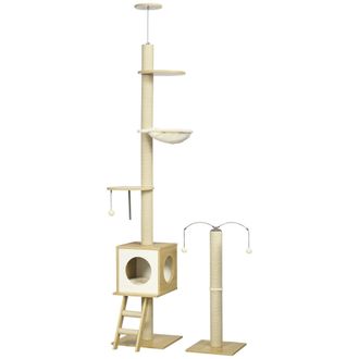 OEM &Aacute;rbol Para Gatos De Suelo A Techo Con Altura Ajustable Y Juego De Entretenimiento Libre 40x40x225-285 Cm Beige
