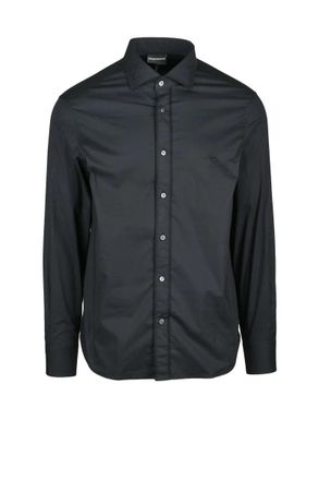 Emporio Armani Black Regular Fit Cotton Elastane Mens Shirt